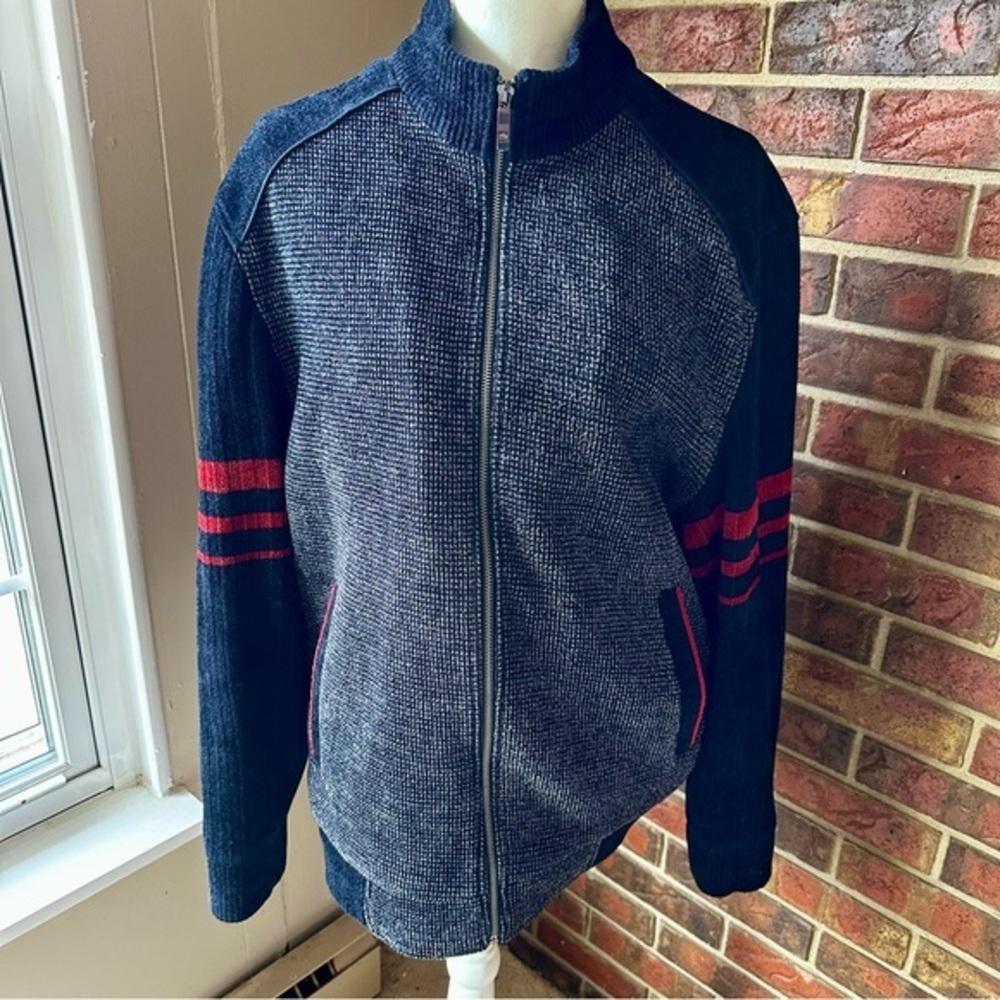 Vintage 90s Streetwear Striped Sleeve Zip Up Cardigan Jacket Preppy Collegiate